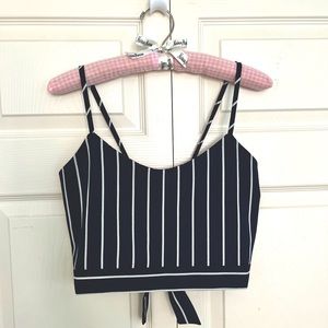 Nautical Navy/White Striped Spaghetti Strap Tie Back Crop Top